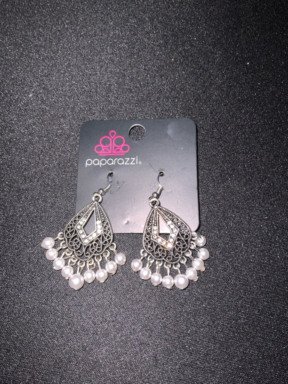 Paparazzi Silver Filigree Pearl Cascade Earrings